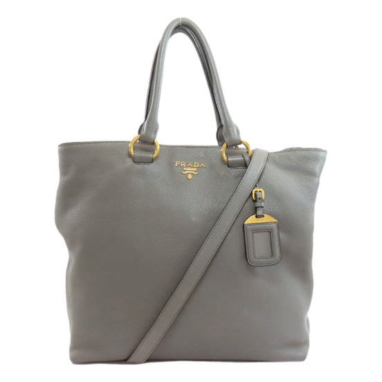 Prada Vitello Phenix Gray Shopper Tote sold at Queen Bee of Beverly Hills