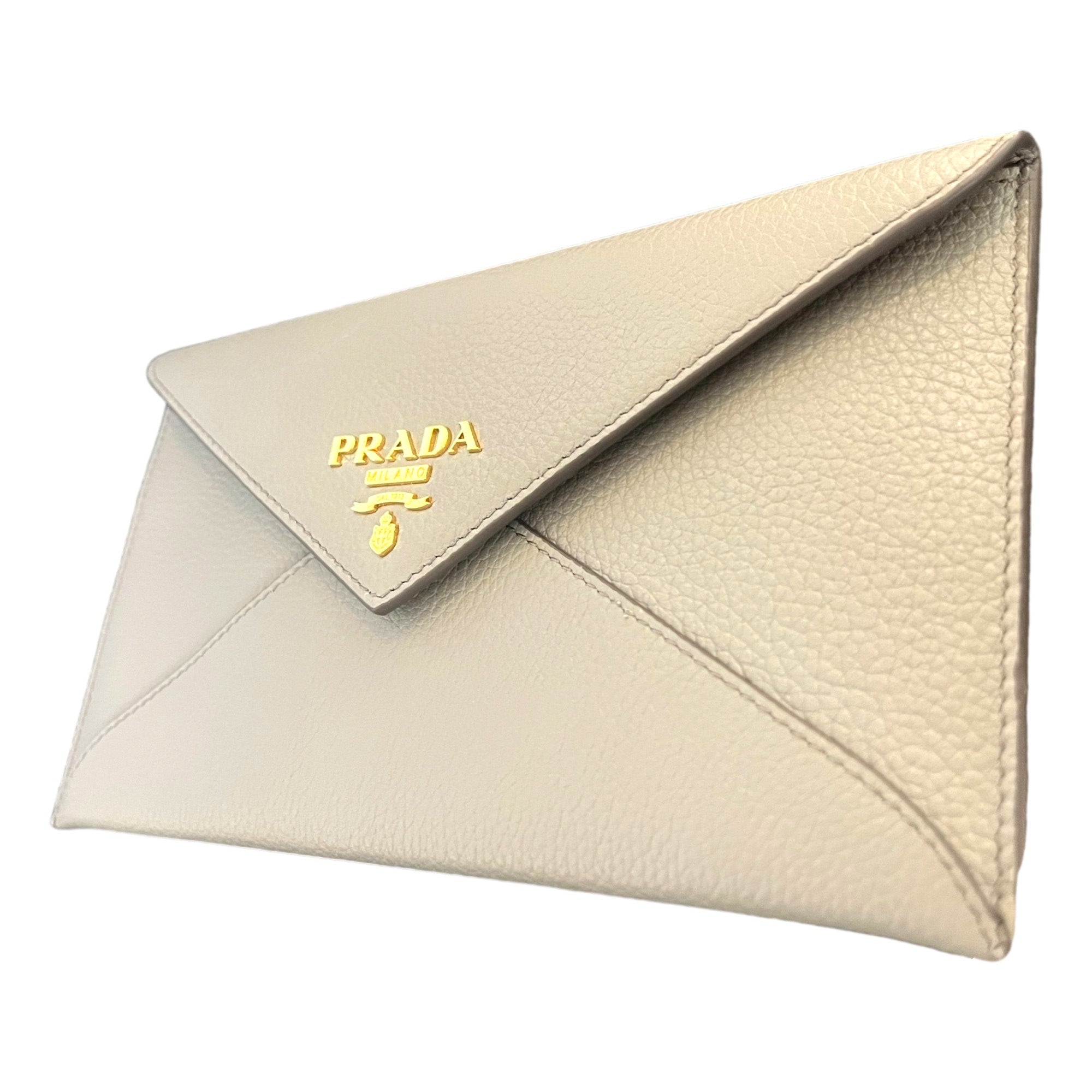 Prada Grey Vitello Grain Leather Long Envelope Wallet available at Queen Bee of Beverly Hills
