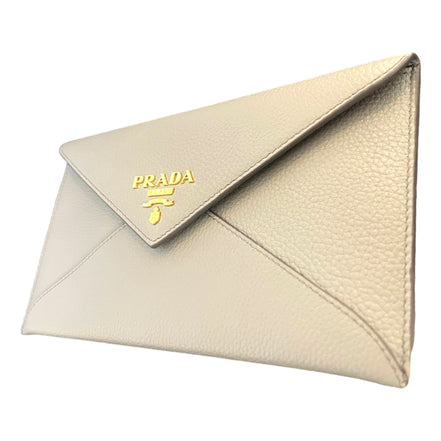 Prada Grey Vitello Grain Leather Long Envelope Wallet available at Queen Bee of Beverly Hills