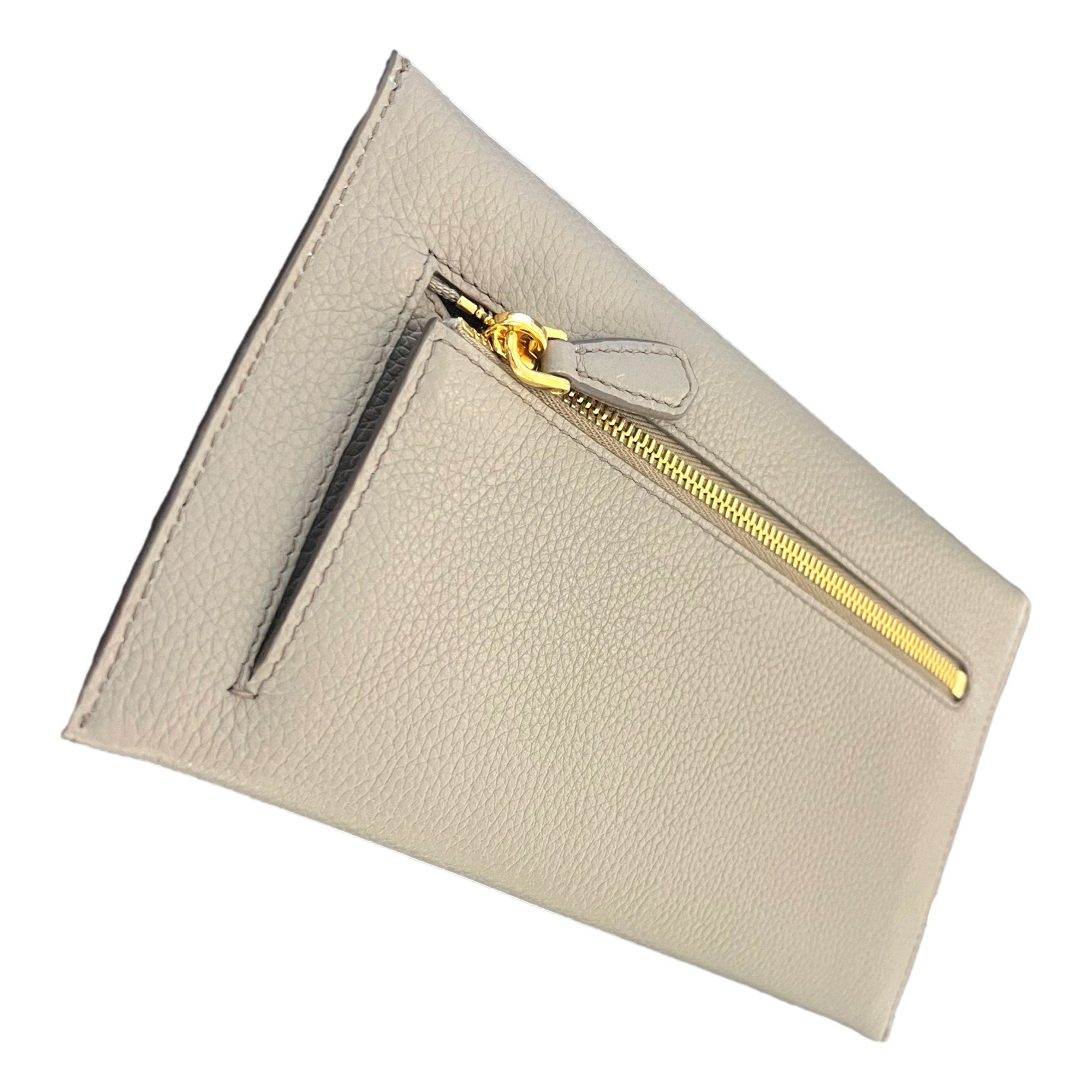 Prada Grey Vitello Grain Leather Long Envelope Wallet available at Queen Bee of Beverly Hills