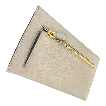 Prada Grey Vitello Grain Leather Long Envelope Wallet available at Queen Bee of Beverly Hills