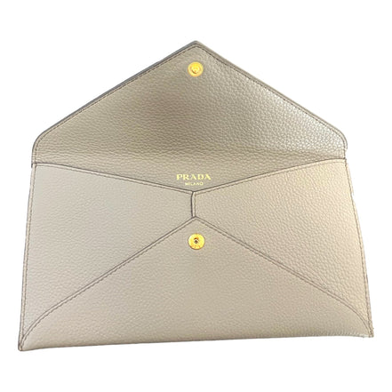 Prada Grey Vitello Grain Leather Long Envelope Wallet available at Queen Bee of Beverly Hills