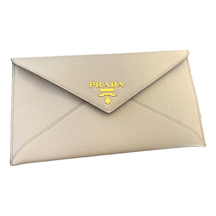 Prada Grey Vitello Grain Leather Long Envelope Wallet available at Queen Bee of Beverly Hills