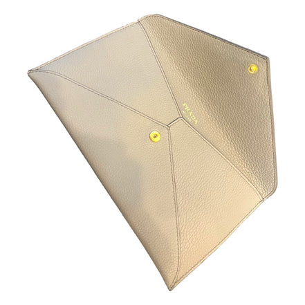Prada Grey Vitello Grain Leather Long Envelope Wallet available at Queen Bee of Beverly Hills