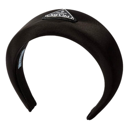 Prada Black Tessuto Nylon Padded Headband with Triangle Logo - available at Queen Bee of Beverly Hills. 