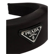 Prada Black Tessuto Nylon Padded Headband with Triangle Logo - available at Queen Bee of Beverly Hills. 