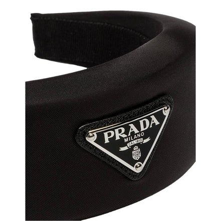 Prada Black Tessuto Nylon Padded Headband with Triangle Logo - available at Queen Bee of Beverly Hills. 