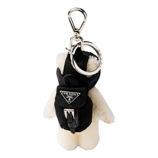 Prada Leo Teddy Bear Cotton Mohair Bag Charm Keychain - available at Queen Bee of Beverly Hills. 