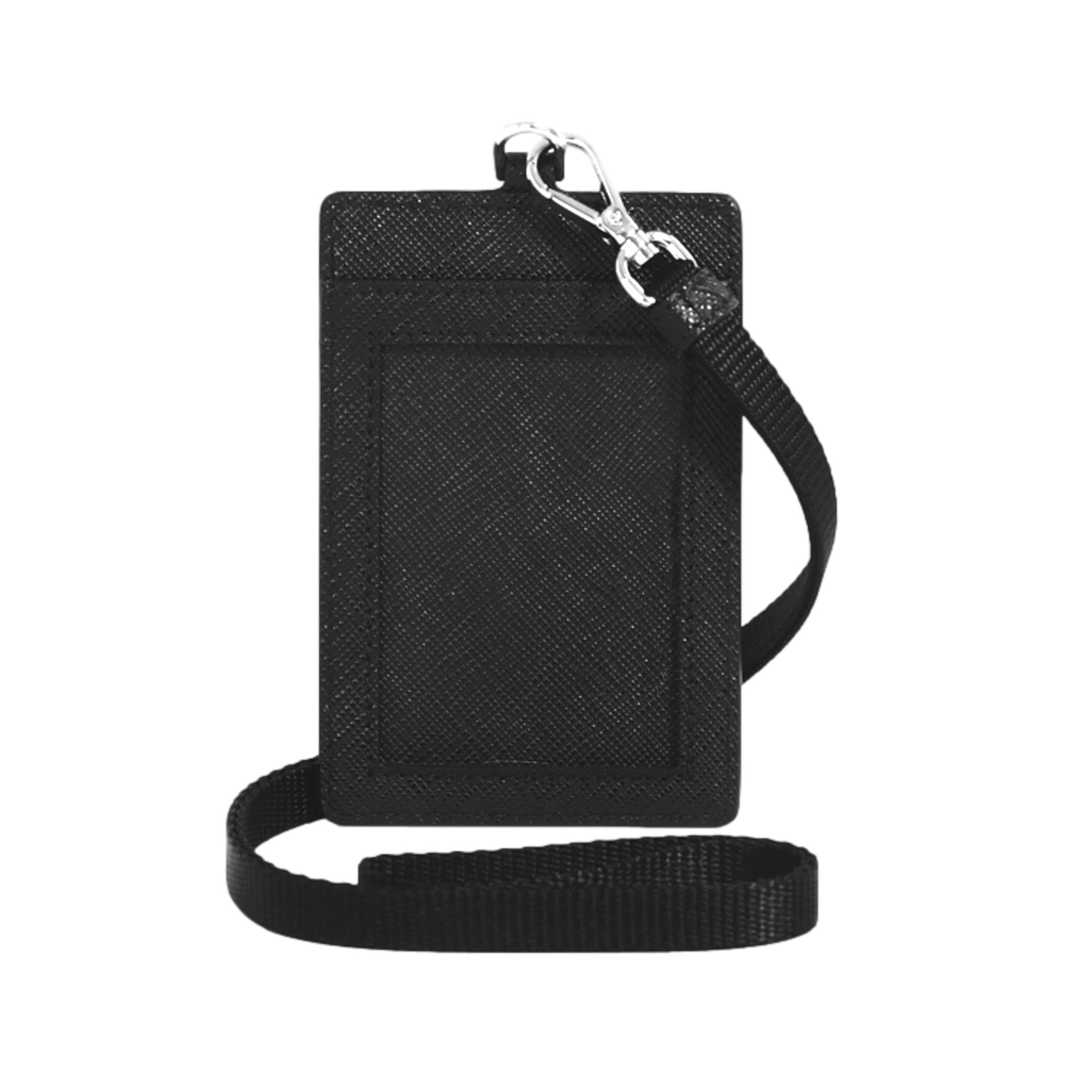 Prada Lipstick Plaque Black Saffiano Leather ID Cardholder Lanyard available at Queen Bee of Beverly Hills