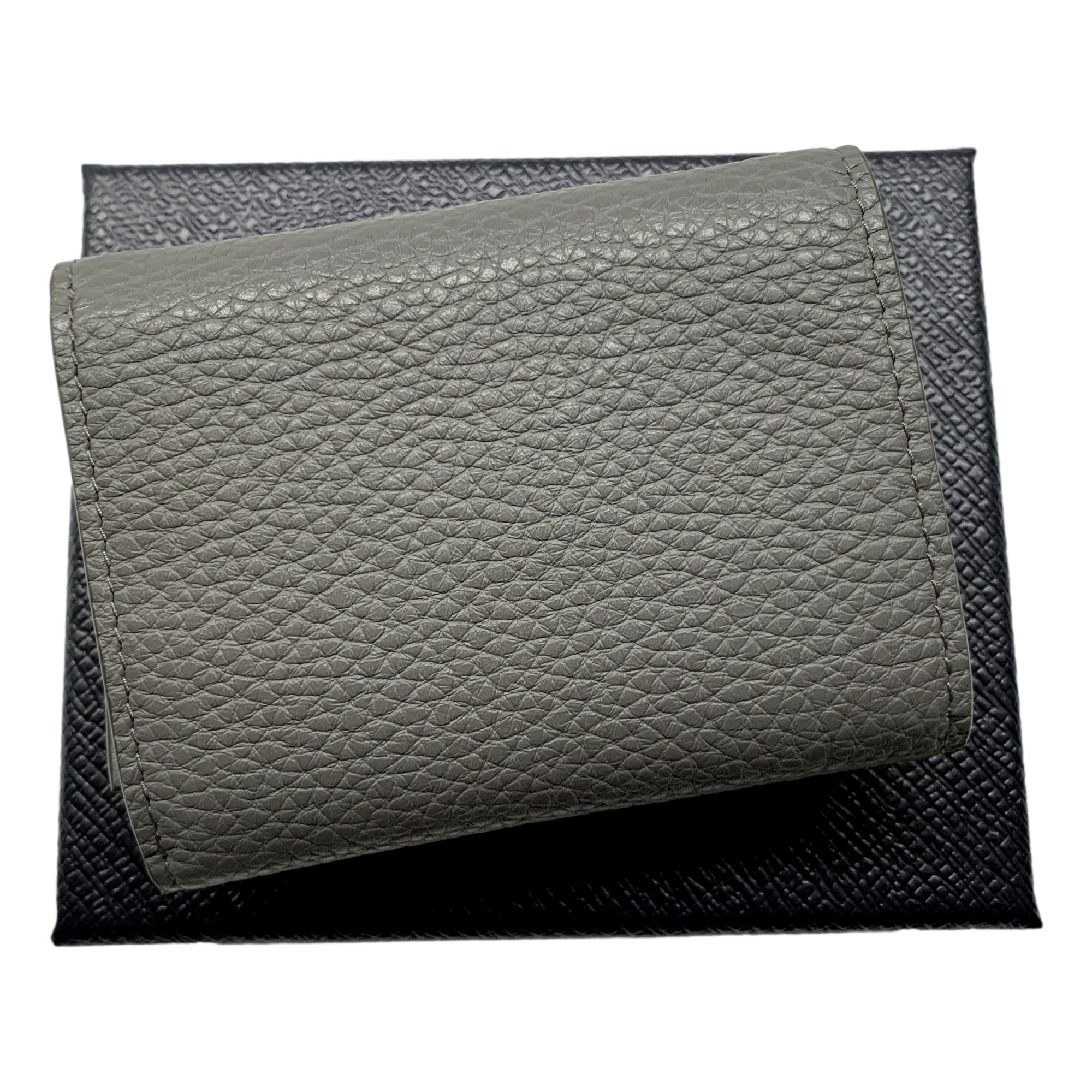 Prada Marmo Marble Grey Vitello Daino Leather Silver Logo Trifold Wallet available at Queen Bee of Beverly Hills