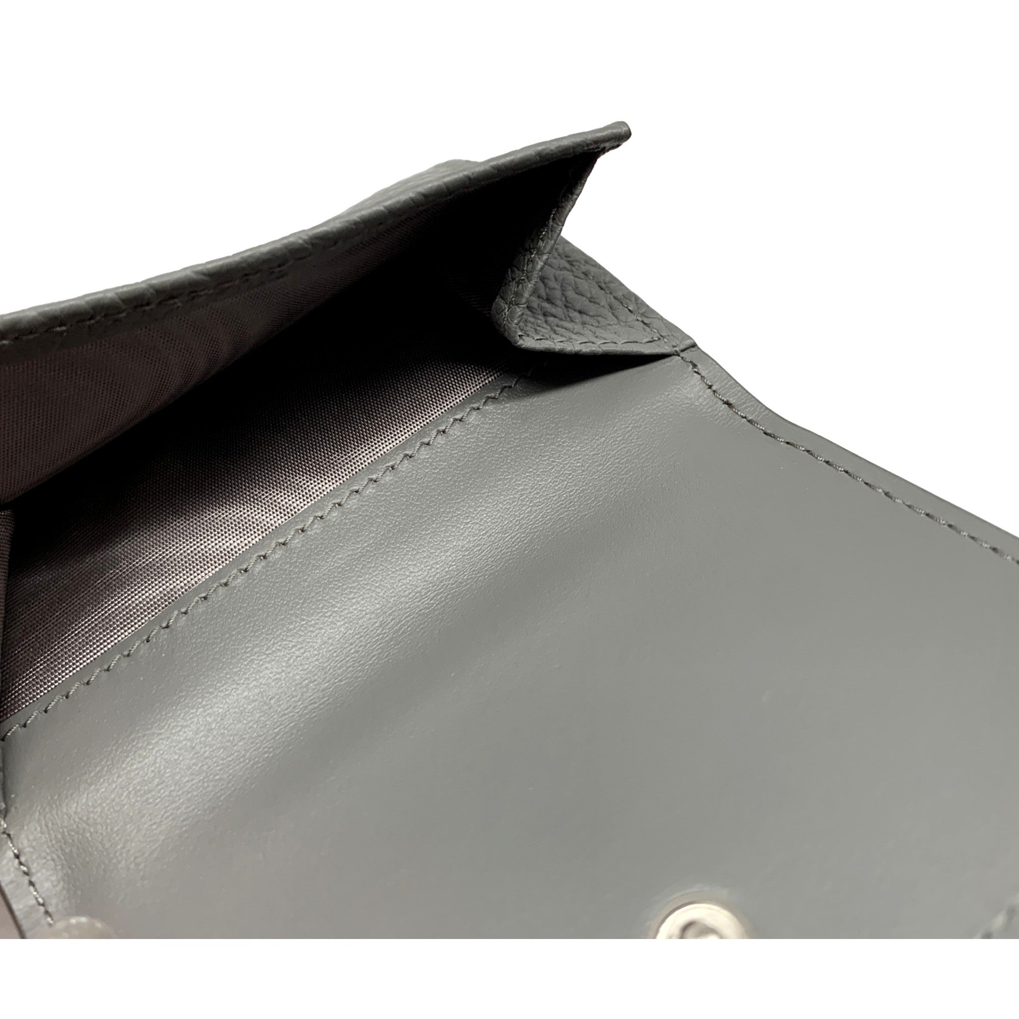 Prada Marmo Marble Grey Vitello Daino Leather Silver Logo Trifold Wallet available at Queen Bee of Beverly Hills