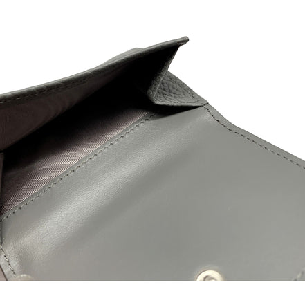 Prada Marmo Marble Grey Vitello Daino Leather Silver Logo Trifold Wallet available at Queen Bee of Beverly Hills