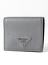 Prada Marmo Marble Grey Vitello Daino Leather Silver Triangle Logo Bifold Wallet available at Queen Bee of Beverly Hills