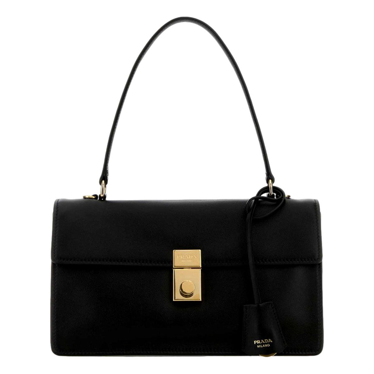 Prada Soft Sound Medium Black Soft Grain Leather Shoulder Bag - available at Queen Bee of Beverly Hills.