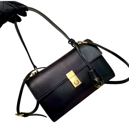 Prada Soft Sound Medium Black Soft Grain Leather Shoulder Bag - available at Queen Bee of Beverly Hills.