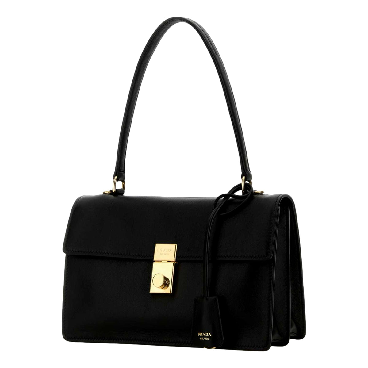 Prada Soft Sound Medium Black Soft Grain Leather Shoulder Bag - available at Queen Bee of Beverly Hills.
