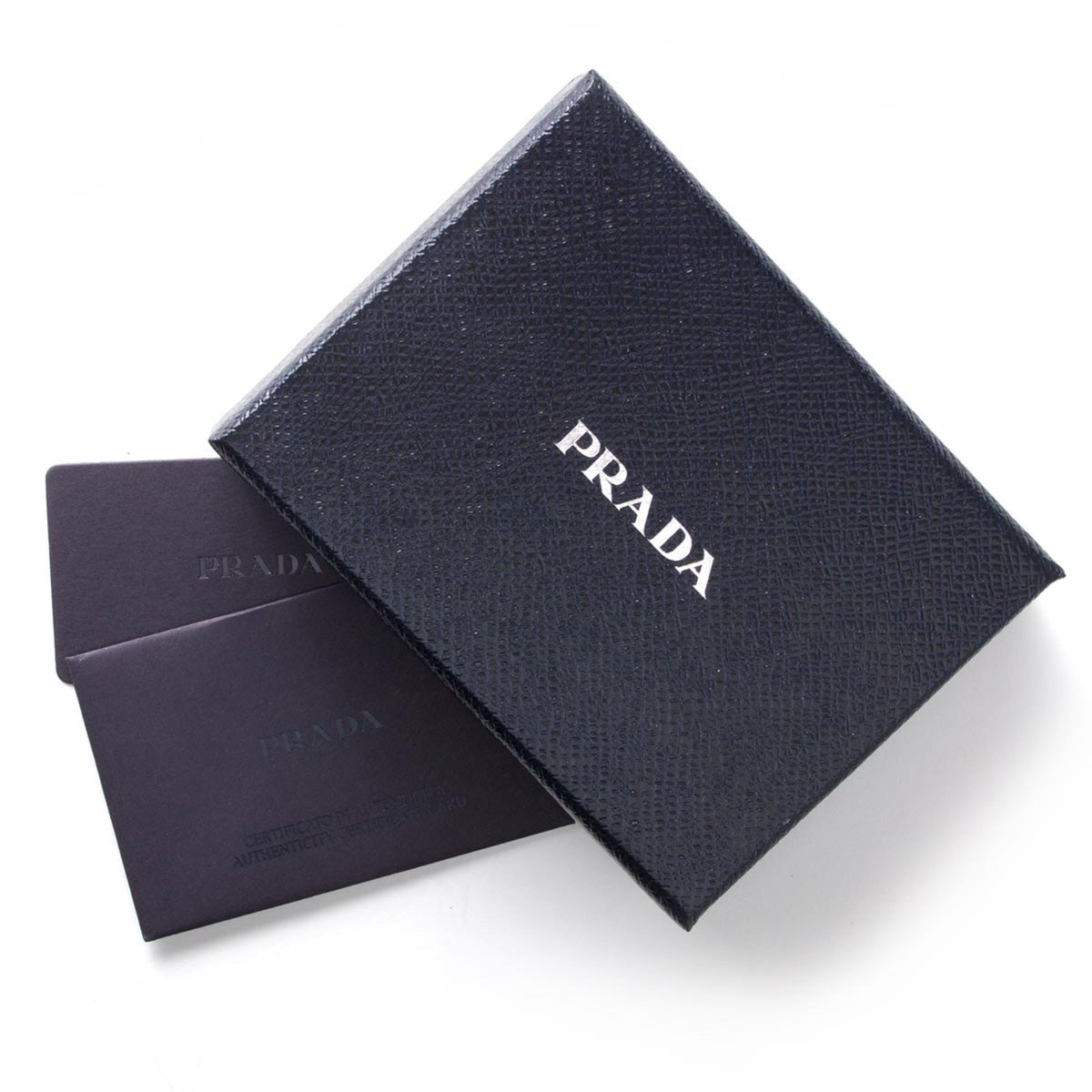 Prada Men's Vitello Micro Grain Black Leather Vertical Bifold Card Holder Silver Logo available at Queen Bee of Beverly Hills