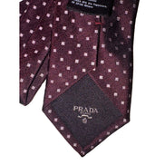 Prada Mens Neck Tie Bordeaux Red Silk Geometric Pattern available at Queen Bee of Beverly Hills