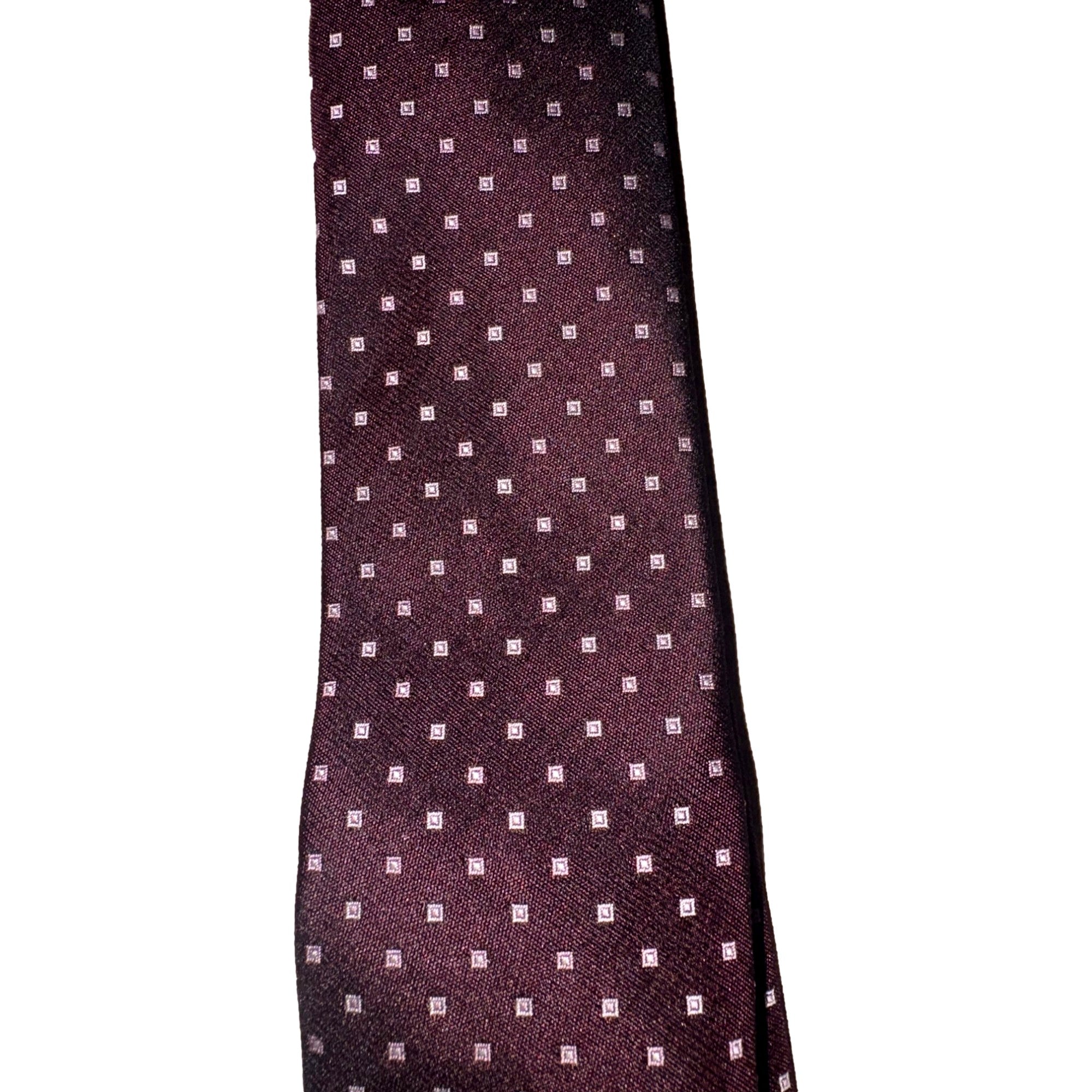 Prada Mens Neck Tie Bordeaux Red Silk Geometric Pattern available at Queen Bee of Beverly Hills