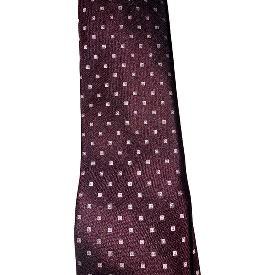 Prada Mens Neck Tie Bordeaux Red Silk Geometric Pattern available at Queen Bee of Beverly Hills