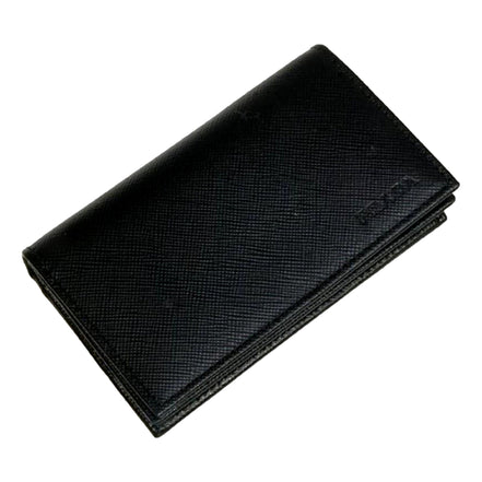 Prada Mens Saffiano Flap Card Holder Wallet Black available at Queen Bee of Beverly Hills