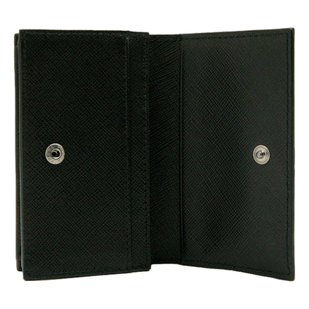 Prada Mens Saffiano Flap Card Holder Wallet Black available at Queen Bee of Beverly Hills
