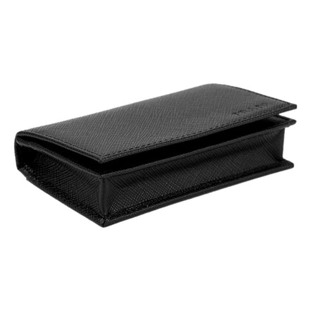 Prada Mens Saffiano Flap Card Holder Wallet Black available at Queen Bee of Beverly Hills