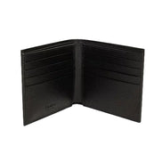 Prada Mens Vitello Micro Grain Black Leather Triangle Logo Bifold Wallet available at Queen Bee of Beverly Hills