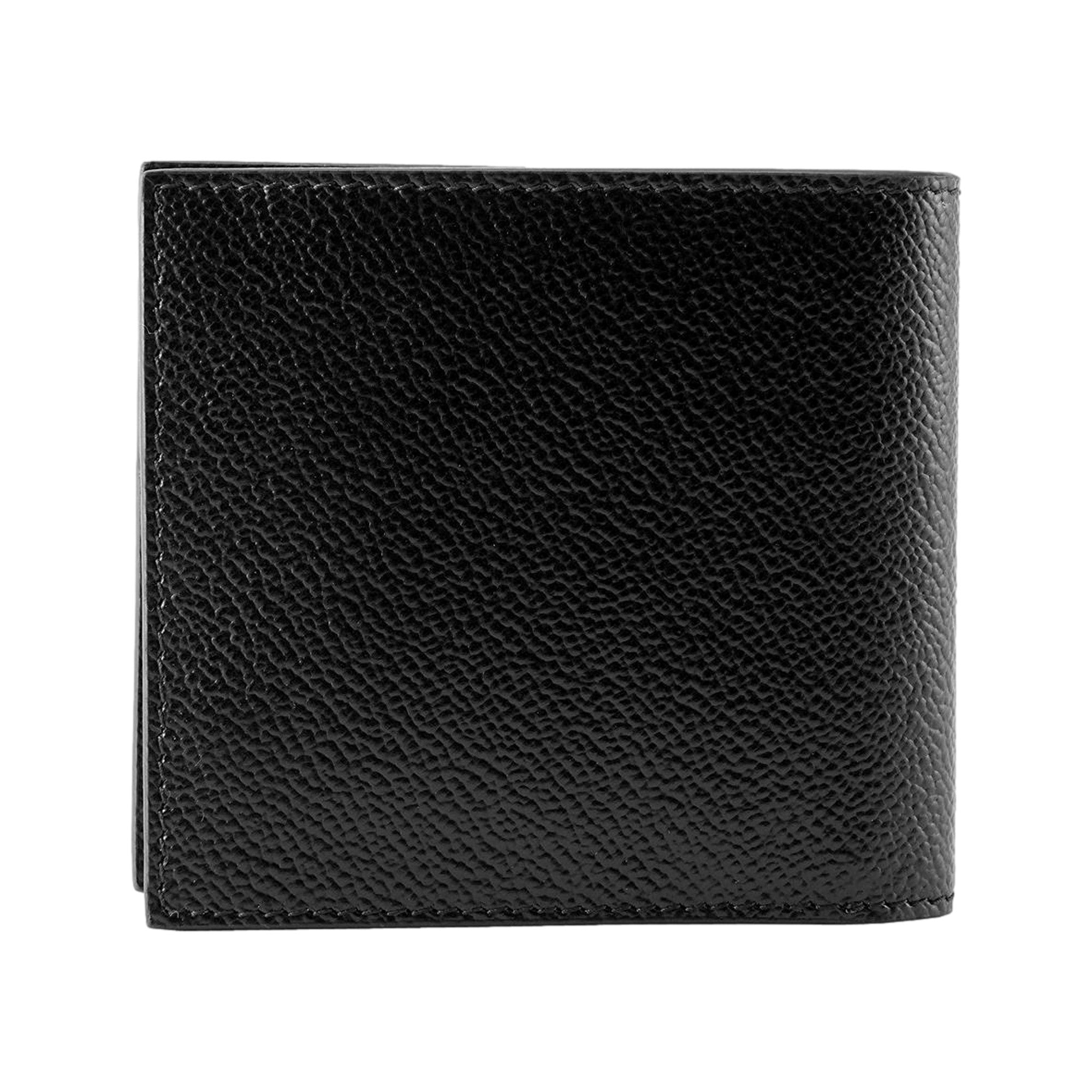 Prada Mens Vitello Micro Grain Black Leather Triangle Logo Bifold Wallet available at Queen Bee of Beverly Hills