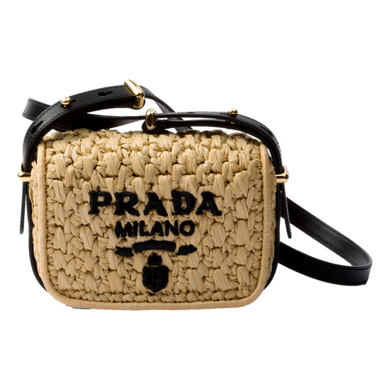 Prada Milano Beige Crochet Raffia Small Crossbody Bag - available at Queen Bee of Beverly Hills. 