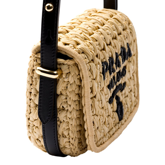 Prada Milano Beige Crochet Raffia Small Crossbody Bag - available at Queen Bee of Beverly Hills.