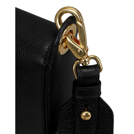Prada Milano Black Small Leather Crossbody Bag Web Stripe Strap available at Queen Bee of Beverly Hills