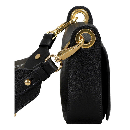 Prada Milano Black Small Leather Crossbody Bag Web Stripe Strap available at Queen Bee of Beverly Hills