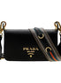 Prada Milano Black Small Leather Crossbody Bag Web Stripe Strap available at Queen Bee of Beverly Hills
