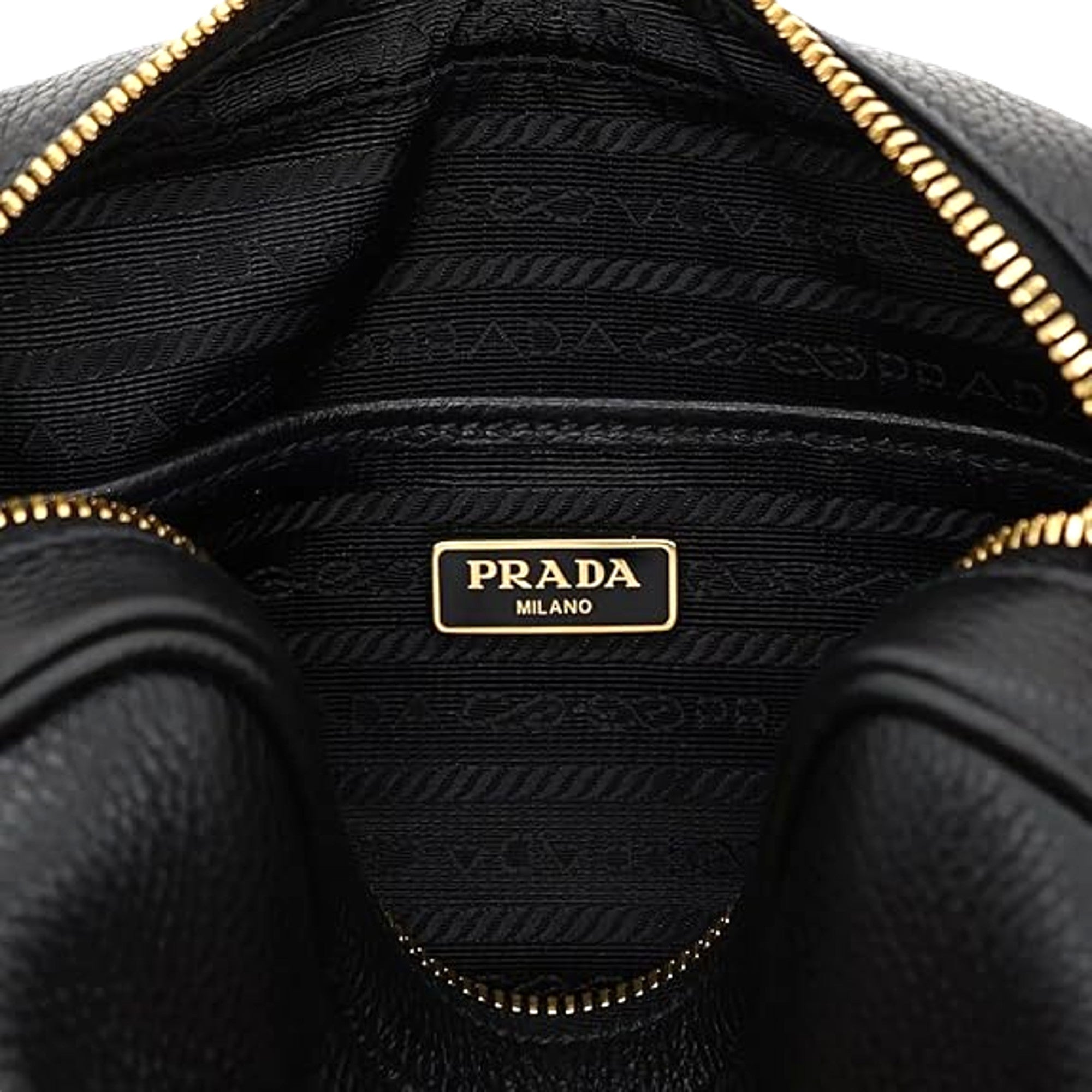 Prada Milano Vitello Phenix Nero Leather Crossbody Bag Web Stripe Strap available at Queen Bee of Beverly Hills