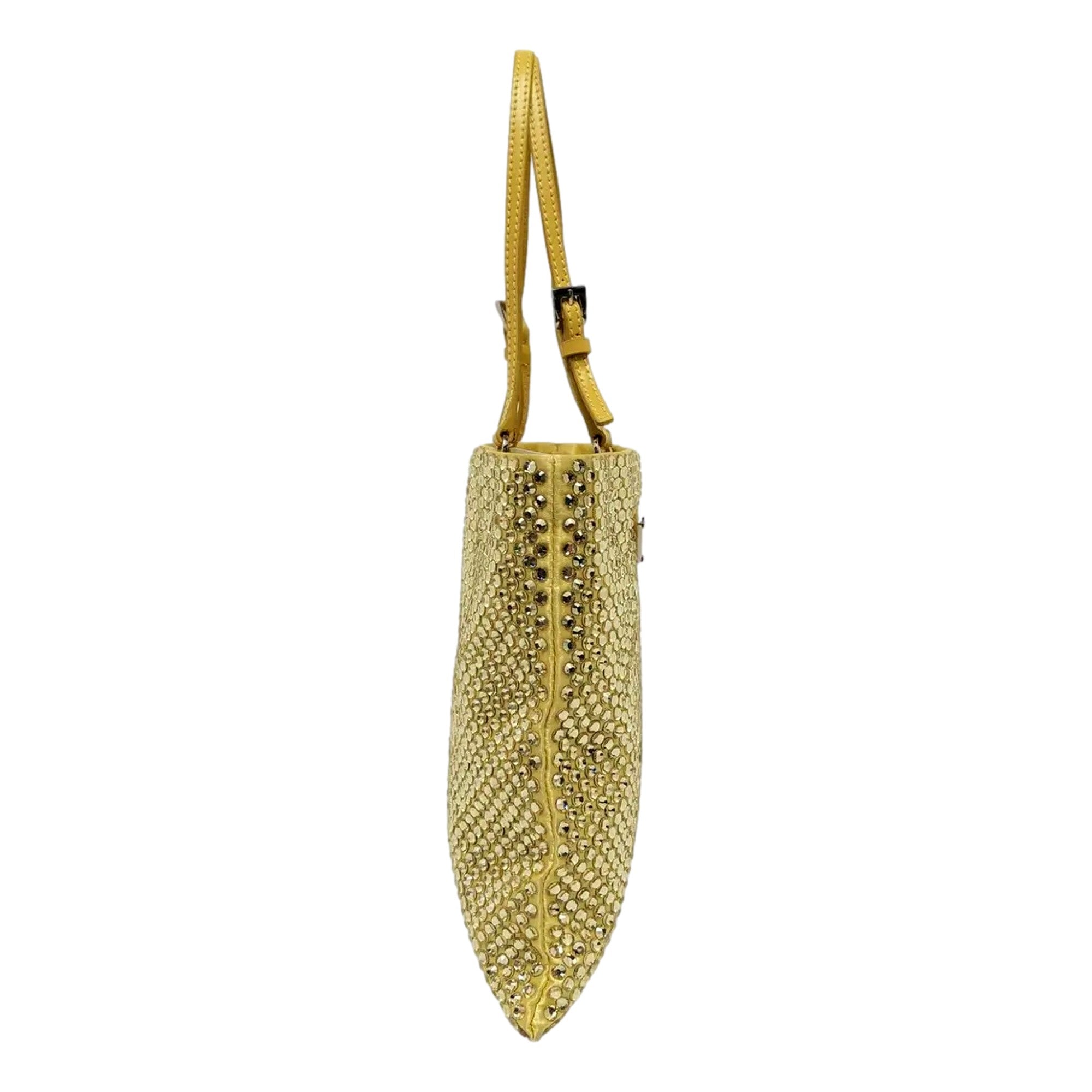 Prada Mini Satin Crystal Embellished Double Handle Crossbody Handbag Yellow available at Queen Bee of Beverly Hills