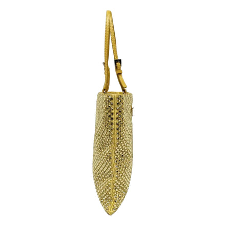 Prada Mini Satin Crystal Embellished Double Handle Crossbody Handbag Yellow available at Queen Bee of Beverly Hills