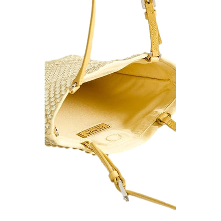 Prada Mini Satin Crystal Embellished Double Handle Crossbody Handbag Yellow available at Queen Bee of Beverly Hills