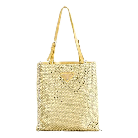 Prada Mini Satin Crystal Embellished Double Handle Crossbody Handbag Yellow available at Queen Bee of Beverly Hills