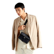 Prada Nero Black Re-Nylon Saffiano Silver Triangle Logo Messenger Crossbody Bag available at Queen Bee of Beverly Hills