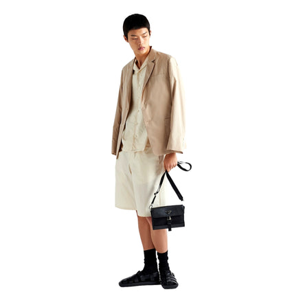 Prada Nero Black Re-Nylon Saffiano Silver Triangle Logo Messenger Crossbody Bag available at Queen Bee of Beverly Hills