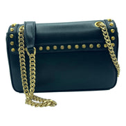 Prada Pattina Black Calf Leather Studded Flap Chain Crossbody Bag available at Queen Bee of Beverly Hills