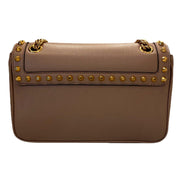 Prada Pattina Glace Calf Leather Cammeo Beige Gold Studded Bag available at Queen Bee of Beverly Hills