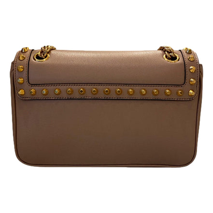 Prada Pattina Glace Calf Leather Cammeo Beige Gold Studded Bag available at Queen Bee of Beverly Hills