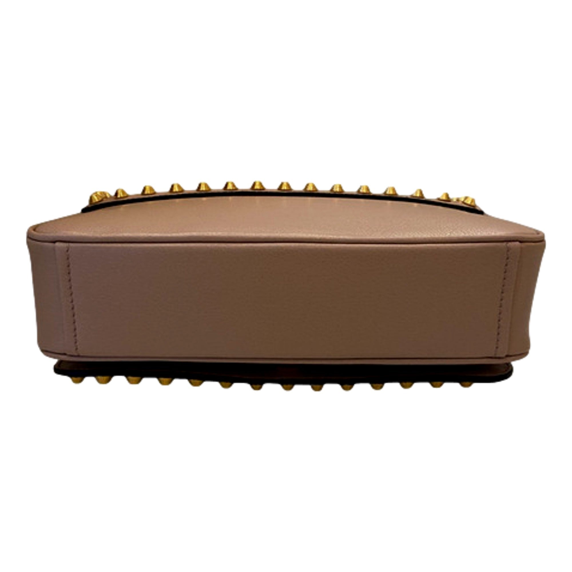 Prada Pattina Glace Calf Leather Cammeo Beige Gold Studded Bag available at Queen Bee of Beverly Hills