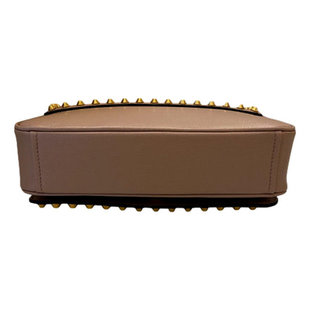 Prada Pattina Glace Calf Leather Cammeo Beige Gold Studded Bag available at Queen Bee of Beverly Hills