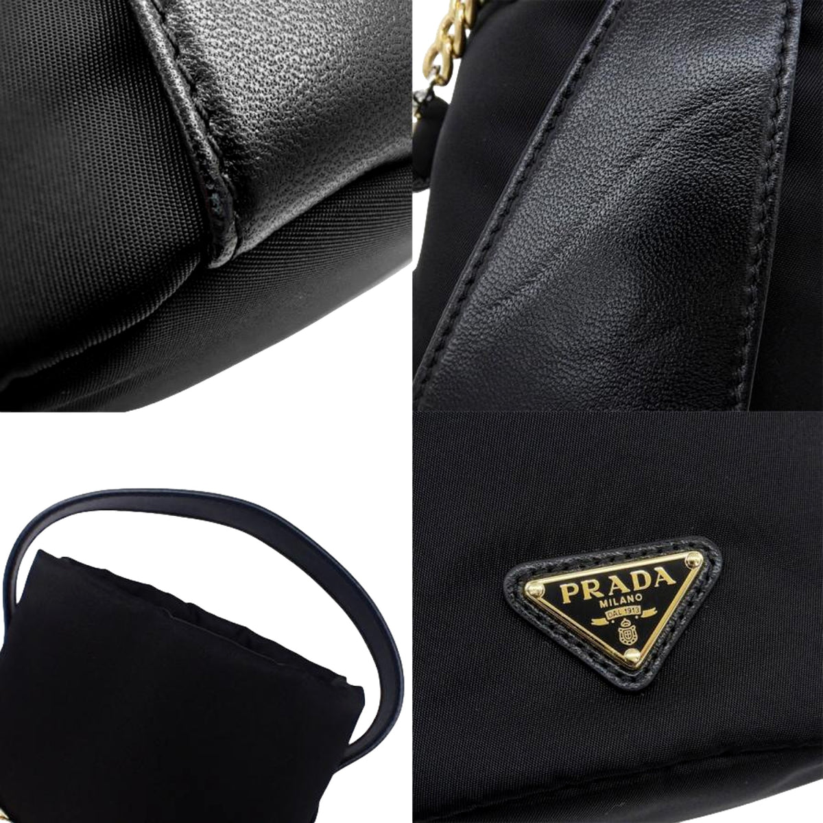 Prada Petit Sac Noir Mini Re-Nylon and Nappa Leather Bucket Bag Black - availablel at Queen Bee of Beverly Hills. 