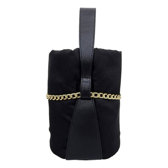 Prada Petit Sac Noir Mini Re-Nylon and Nappa Leather Bucket Bag Black - availablel at Queen Bee of Beverly Hills. 