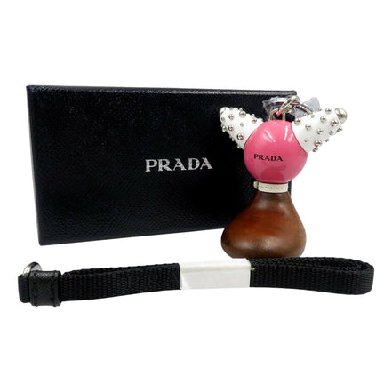 Prada Pradamalia Trick Robot Wood and Metal Begonia Pink Bag Charm