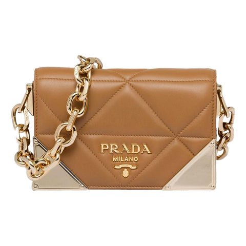 Prada Quilted Nappa Caramel Leather Shoulder Bag at_Queen_Bee_of_Beverly_Hills